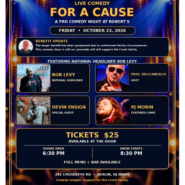For a Cause at Give a Hoot Comedy Club at Robert's Bar & Grill