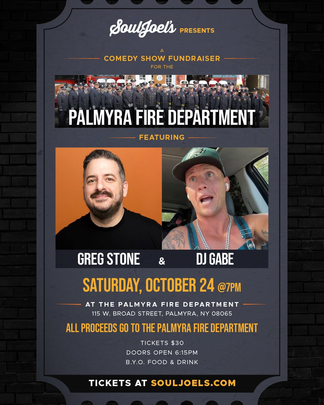 Palmyra Fire Department Comedy Fundraiser at SoulJoel's Comedy Club