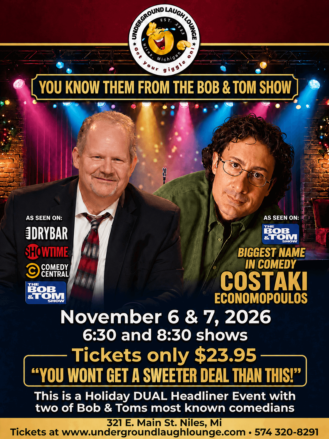 Dual Headliner Bob Zany & Costaki Economopolous at Underground Laugh Lounge