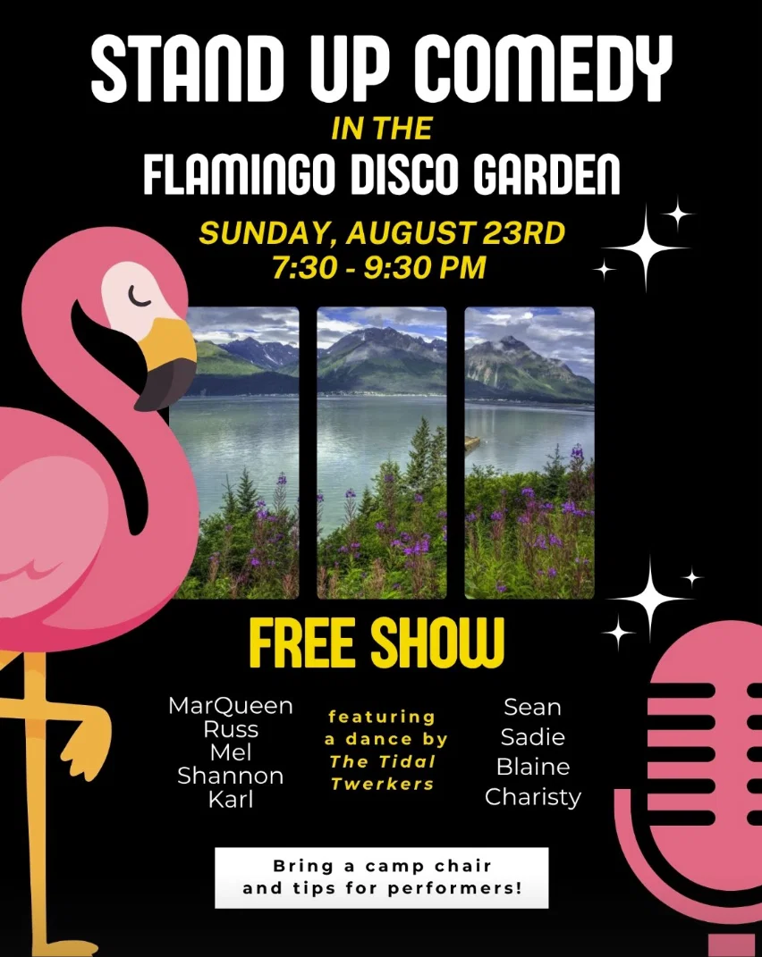 Standup Comedy in the Flamingo Disco Garden at Rubber Ptarmigan Comedy