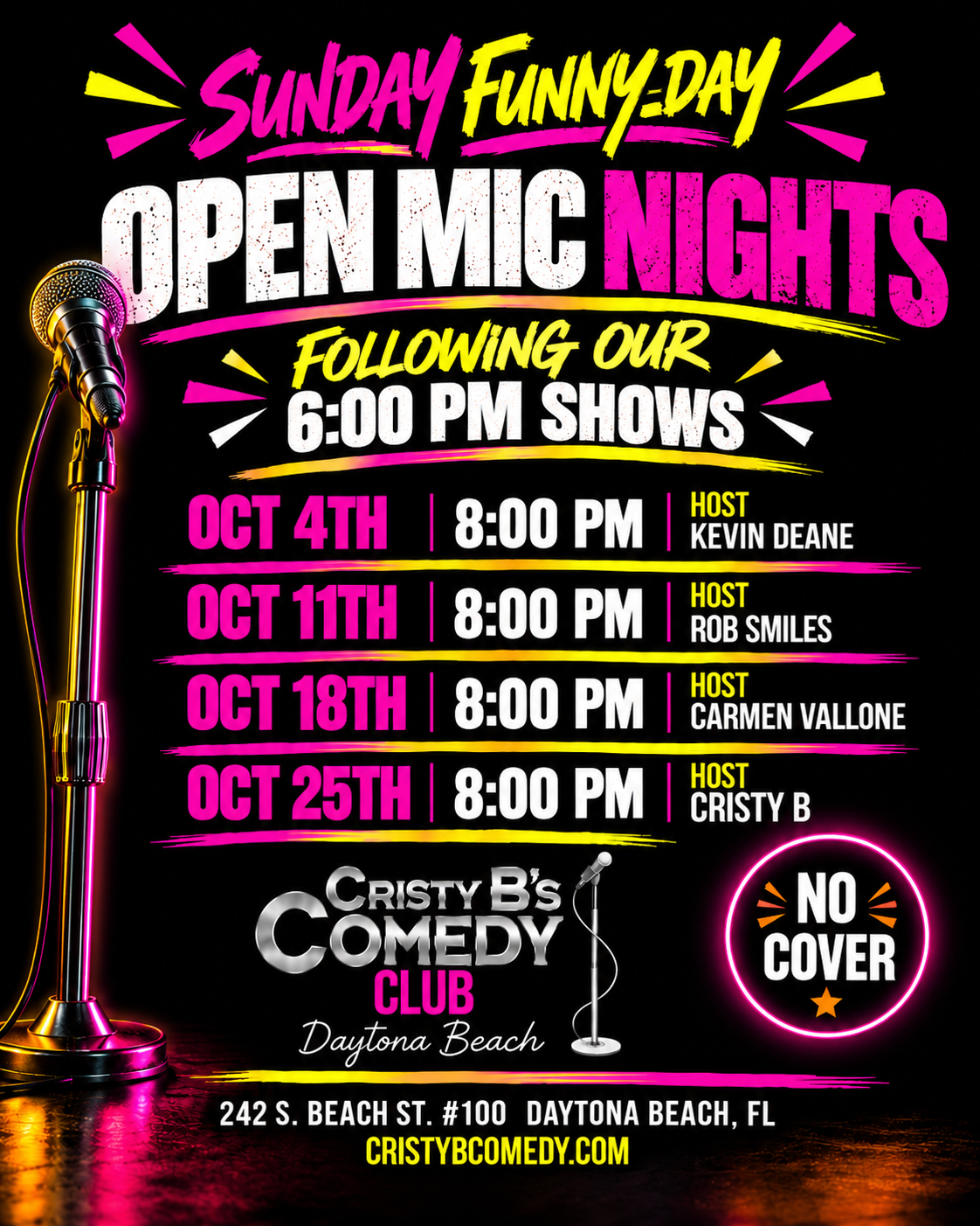 Sunday Funny-day Comedy Open Mic Night at Cristy B's Comedy Club