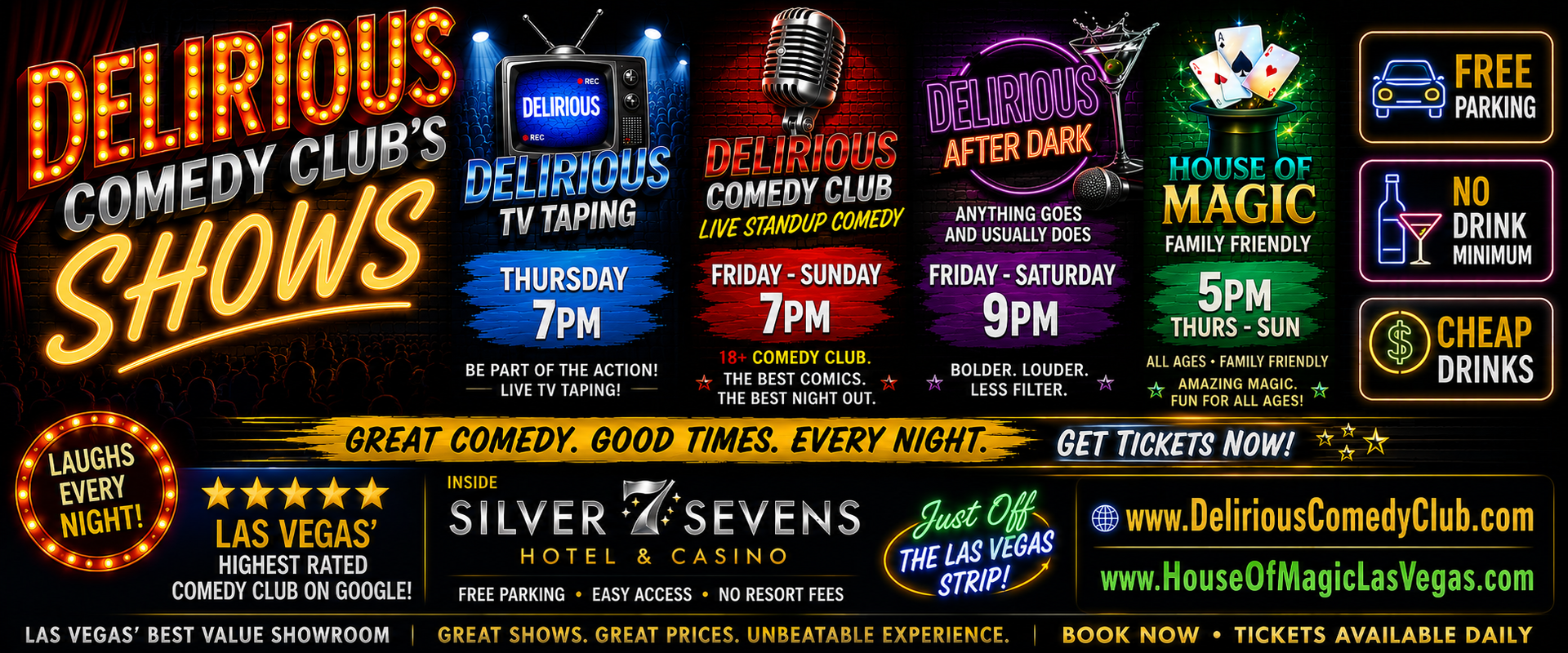 Rick D'Elia, Ron Coleman, Keith Lyle, Guy Fessenden & Theo Snodgrass at Delirious Comedy Club