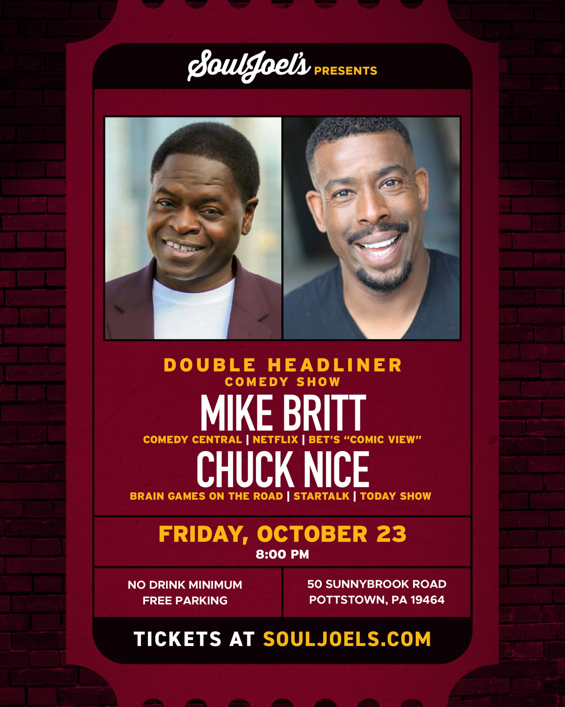 Double Headliner Comedy Show at SoulJoel's Comedy Club